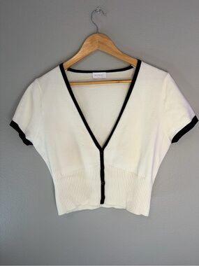 Meshki Cream Crop Cardigan with Black Trim